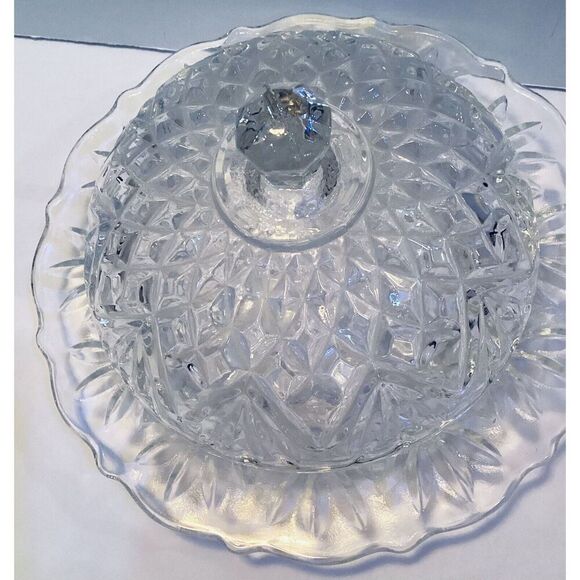 Vintage Anchor Hocking Round Butter Dish Prescut Clear "Pineapple Pattern 1960 - Picture 3 of 7